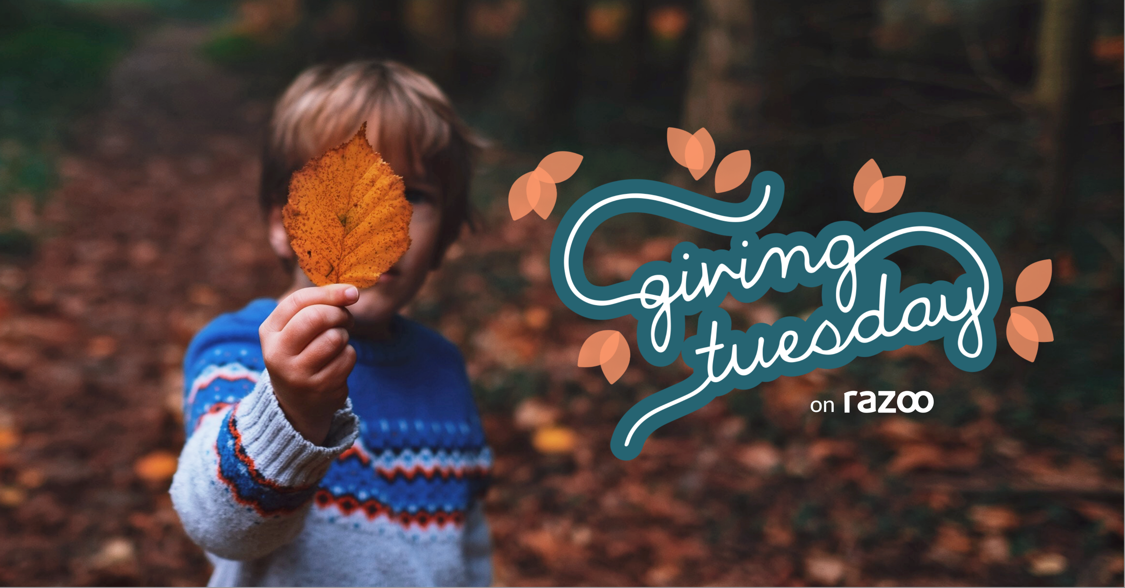Boy with leaf and #GivingTuesday logo