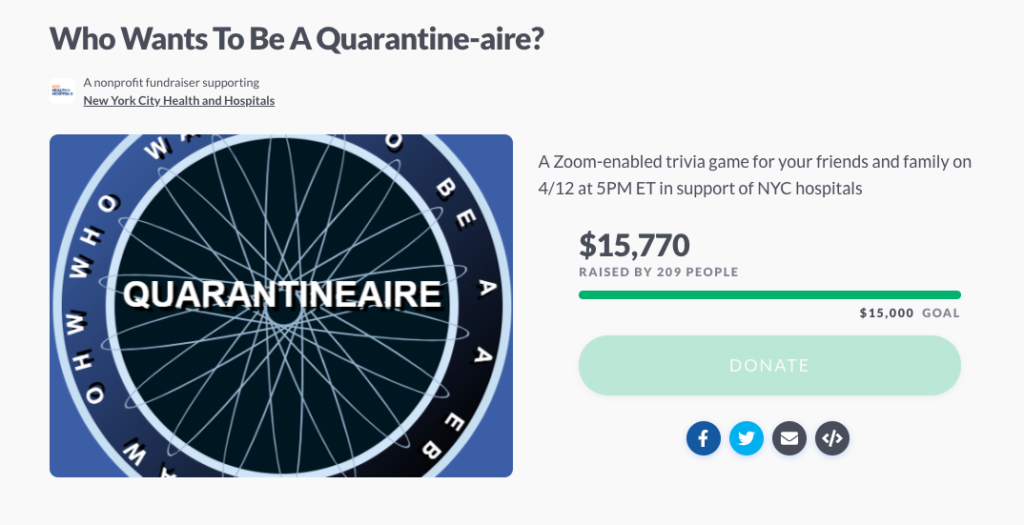 starting a COVID-19 fundraiser: screenshot of fundraising page